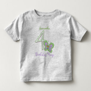 Camiseta Infantil 4o A borboleta do aniversário abraça o nome feit