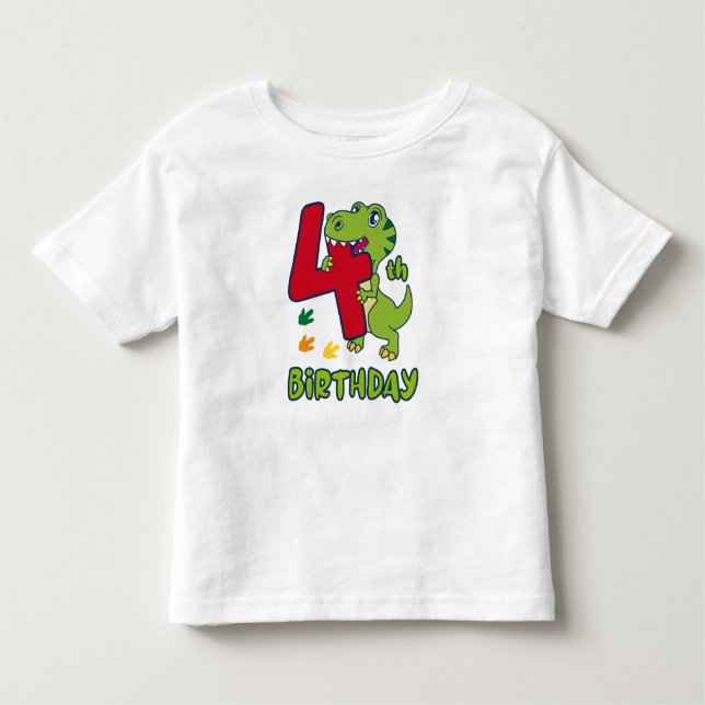 Camiseta Infantil 4th birthday dinosaur  (Frente)