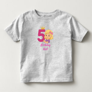 Camiseta Infantil 5 Coroa de Aniversário para Garota Bonita