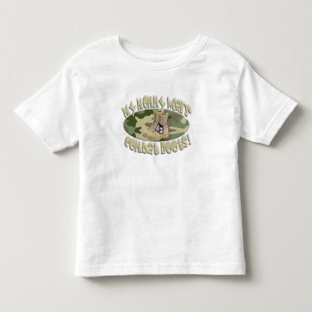 Camiseta Infantil A mamãe veste botas de combate (Frente)