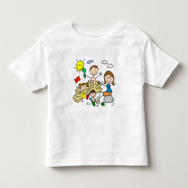 Camiseta Infantil A vara figura o divertimento da praia da família (Frente)