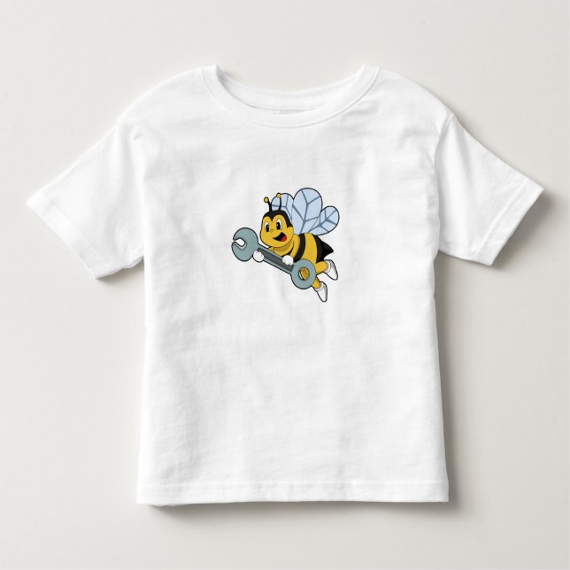 Camiseta Infantil Abelha como mecânica com chave inglesa (Frente)