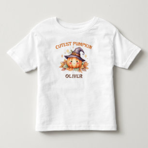 Camiseta Infantil Abóbora de Bruxa Fofa com Folhas de Outono
