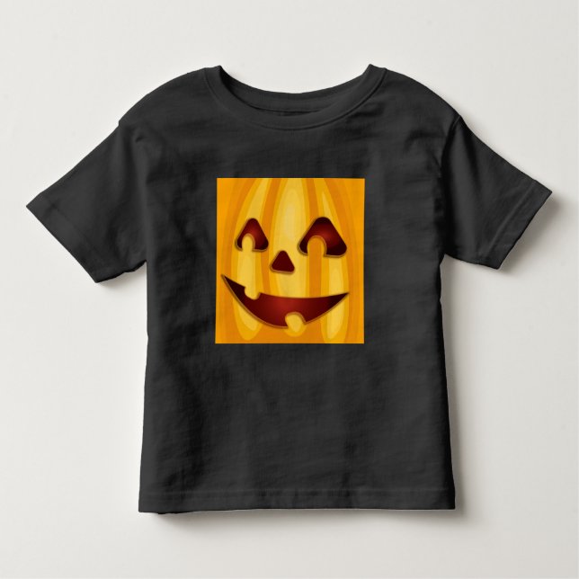 Camiseta Infantil Abóbora esculpida sorrindo design de Halloween (Frente)