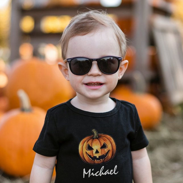 Camiseta Infantil Abóbora Laranja Personalizada da Moda no Halloween (Criador carregado)