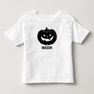 Camiseta Infantil Abóbora Preta Fofa Nome de Halloween