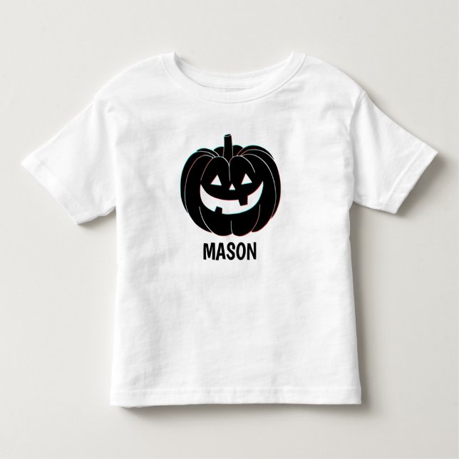 Camiseta Infantil Abóbora Preta Fofa Nome de Halloween (Frente)