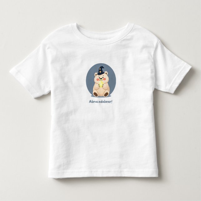 Camiseta Infantil Abracadabear! Camisa-T De Crianças De Urso Mágico  (Frente)