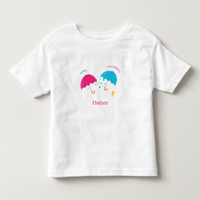 Camiseta Infantil Abril Chás Rainy Day Guarda-chuvas com nome (Frente)