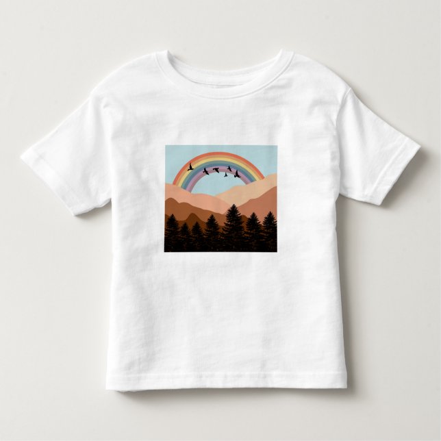 Camiseta Infantil Abstrato Paisagem Árvores Florestais Arco-Íris e P (Frente)