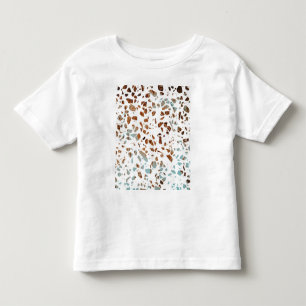 Camiseta Infantil Abstrato Terrazzo Mosaico Rust Brown & Blue Padrã