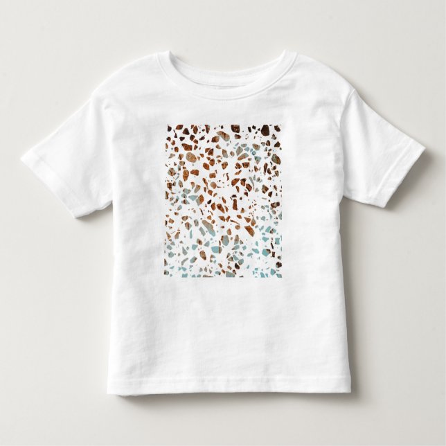Camiseta Infantil Abstrato Terrazzo Mosaico Rust Brown & Blue Padrão (Frente)