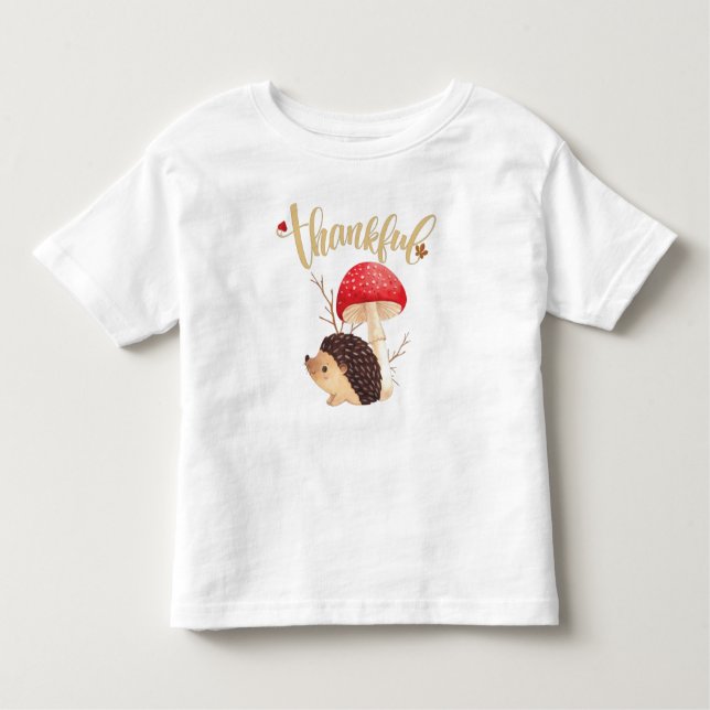 Camiseta Infantil Ação de Graças - Cute Kawaii Hedgehog Outono Graça (Frente)