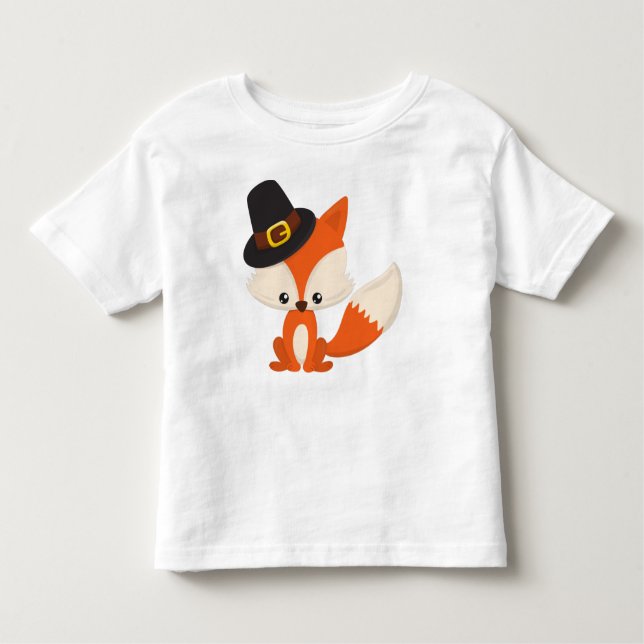 Camiseta Infantil Ação de Graças, Raposa Gira, Raposa Peregrina, Cha (Frente)