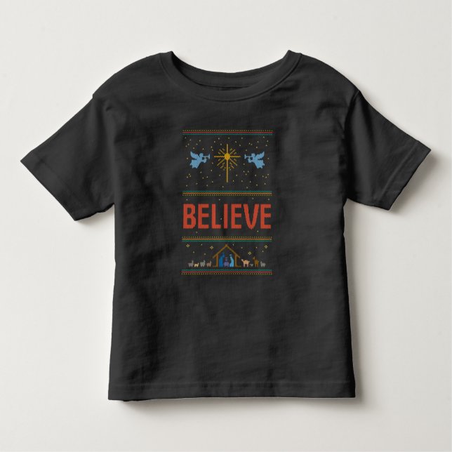 Camiseta Infantil ACREDITE O FELIZ Velho Vadio de Natal Jesus Cristo (Frente)