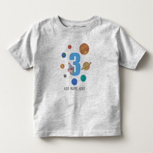 Camiseta Infantil Adicionar NOME - Planetas do Sistema Solar anivers (Frente)