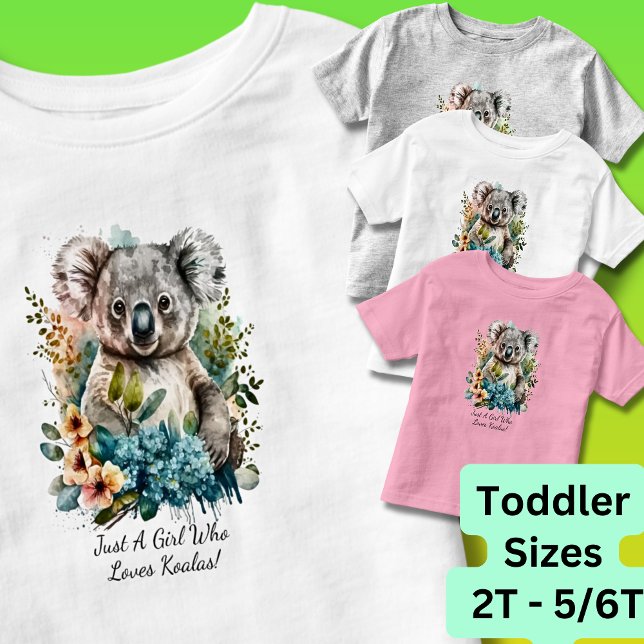 Camiseta Infantil Adicione seu nome de texto, apenas uma garota que  (Just A Girl Who Loves Koalas - Also Ladies & Girls Sizes)