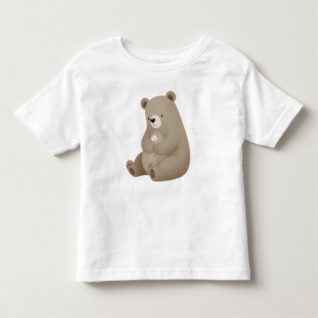 Camiseta Infantil Adorable Ours Brun à la Marguerite – Illustration  (Frente)