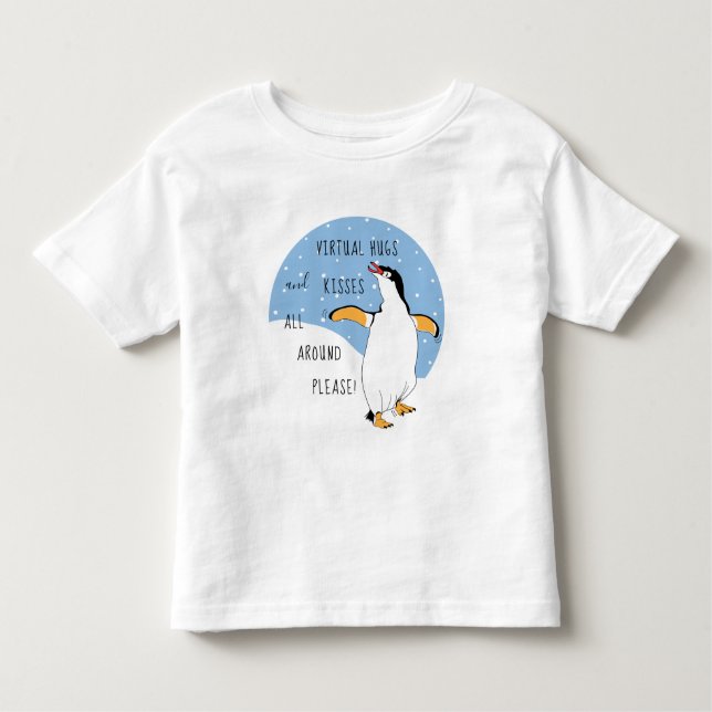 Camiseta Infantil Adoráveis pinguins, abraços e beijos virtuais (Frente)