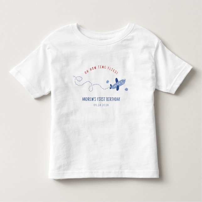 Camiseta Infantil Adorável Avião Como o Tempo Voa Primeiro Aniversár (Frente)