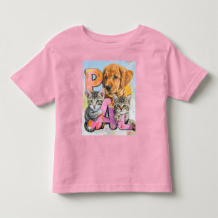 Camiseta Infantil Adorável cão curioso e gatos em aquarelas PAL