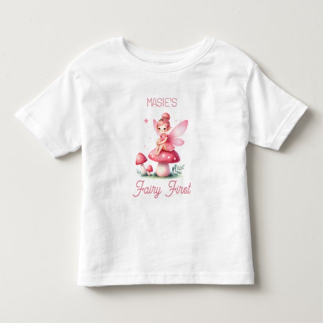 Camiseta Infantil Adorável marco "Fada Primeiro" Primeiro Aniversári (Frente)