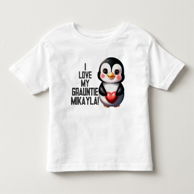 Camiseta Infantil Adorável Pinguim declara "Eu amo minha Grauntie!" (Frente)