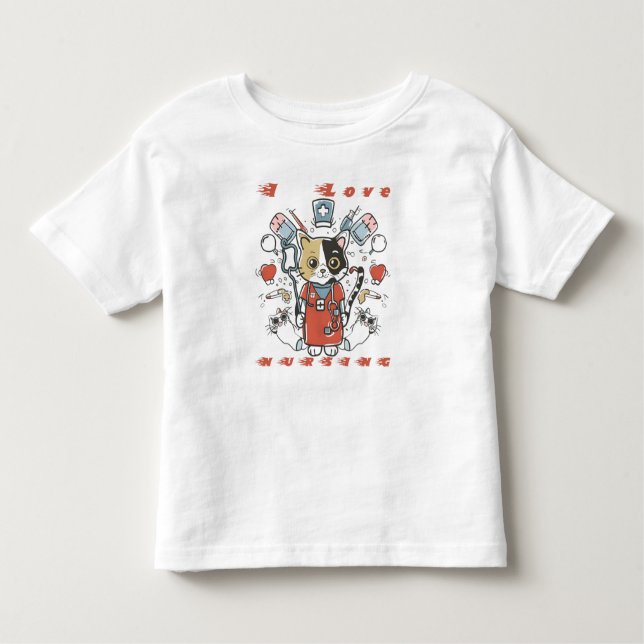 Camiseta Infantil Adoro Enfermagem - Gato Enfermeiro (Frente)