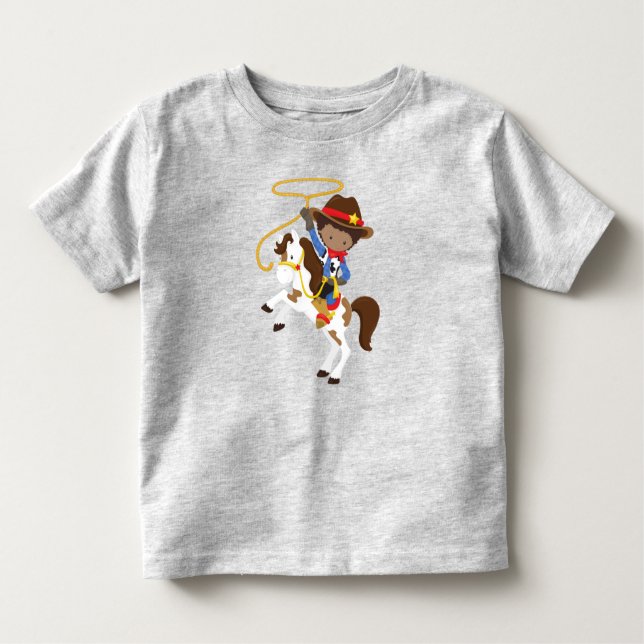 Camiseta Infantil African American Boy, Cowboy, xerife, Laço (Frente)