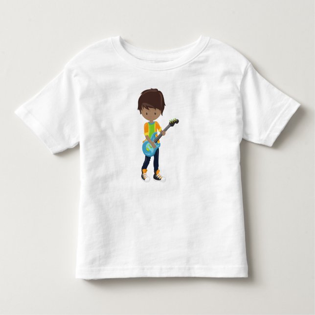 Camiseta Infantil African American Boy, Rock Boy, Guitar Player (Frente)