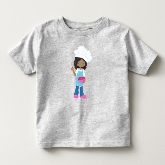Camiseta Infantil African American Girl, Baking, Baker, pastelaria (Frente)