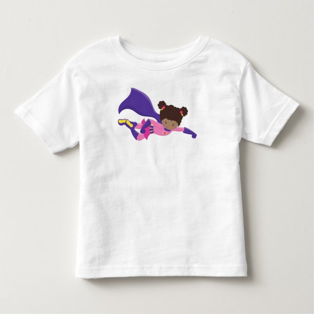 Camiseta Infantil African American Girl, Cape, Superheroína Girl (Frente)