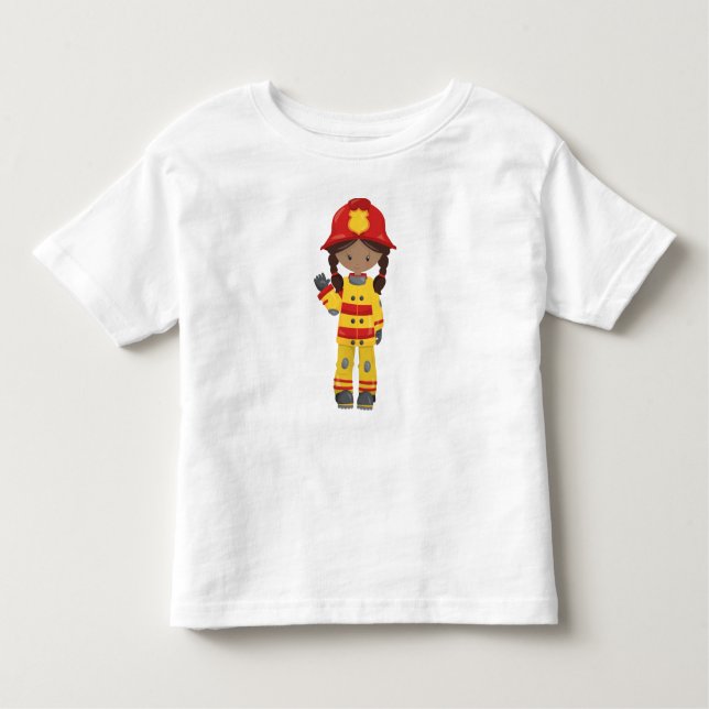 Camiseta Infantil African American Girl, Girl Fireman, Bombeiro (Frente)