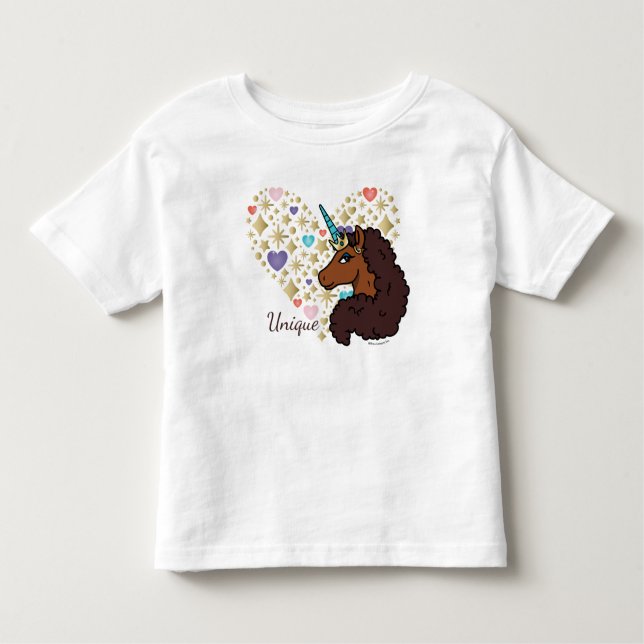 Camiseta Infantil Afro Unicorn | Design de Coração Único (Frente)