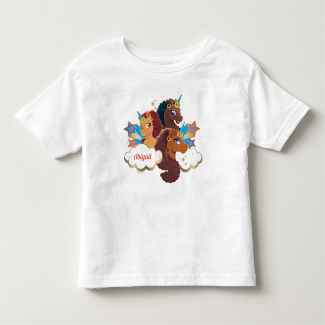 Camiseta Infantil Afro Unicorn "Made of Magic" Trio Design (Frente)