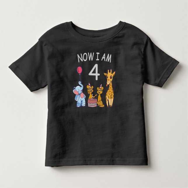 Camiseta Infantil Agora tenho 4 anos, 4 anos, aniversário no zoológi (Frente)