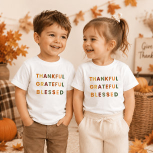Camiseta Infantil Agradecido Grato Abençoado – Cores de Outono 
