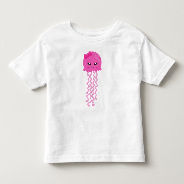 Camiseta Infantil Água-viva branca, pequena água-viva, medusa rosa (Frente)