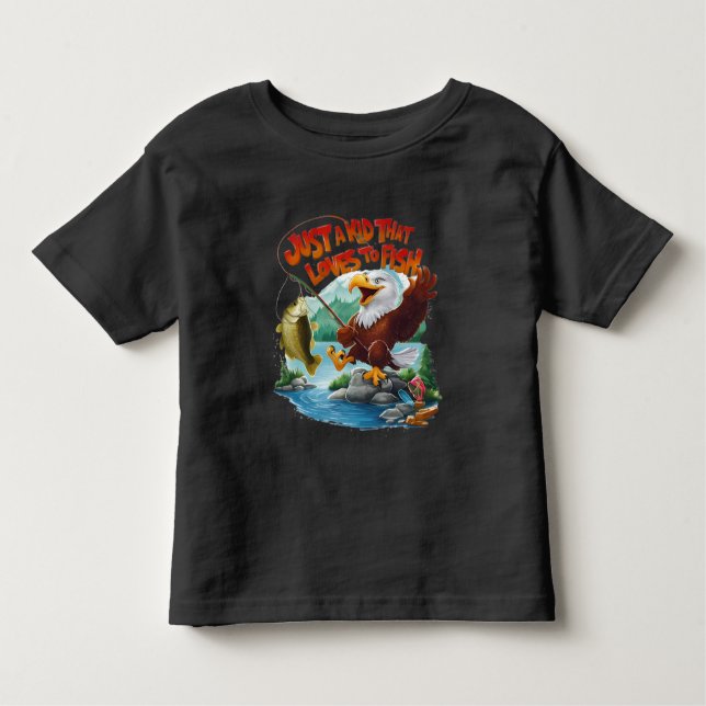 Camiseta Infantil Águia Balda Majestosa com Peixe Fresco em Perch Ro (Frente)