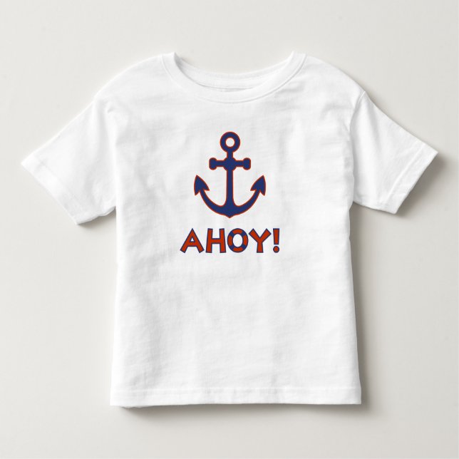 Camiseta Infantil AHOY! Boia + Design de Âncora Vermelho+Azul (Frente)