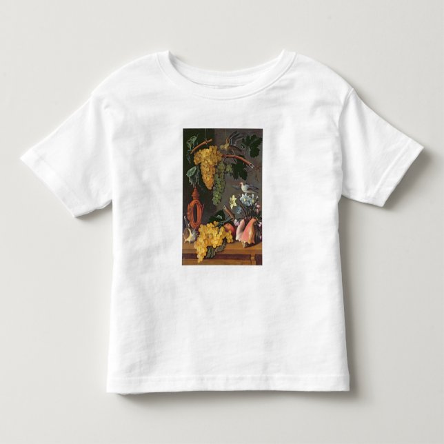 Camiseta Infantil Ainda vida com uvas, pássaros e flores (Frente)