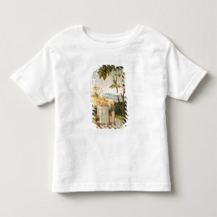 Camiseta Infantil Ajardine com o castelo em um fosso e em duas