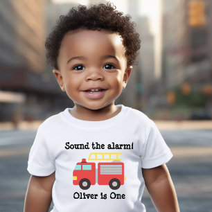 Camiseta Infantil alarme sonoro personalizado Caminhão de Bombeiros 