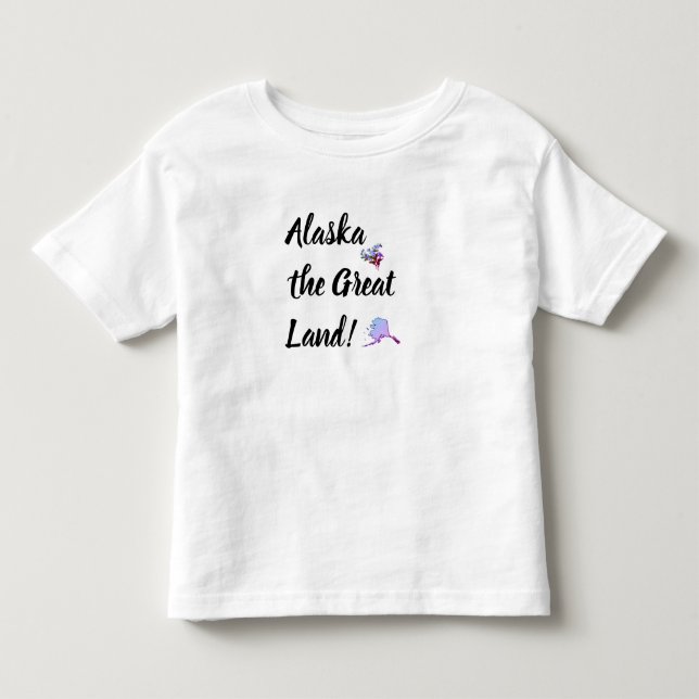 Camiseta Infantil Alaska a Grande Terra com Flor e Mapa  (Frente)