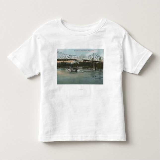Camiseta Infantil Albany, Oregon - barco de pá que cruza Willamette (Frente)