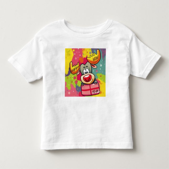Camiseta Infantil Alce feliz ano novo - Design de Celebração Festiva (Frente)