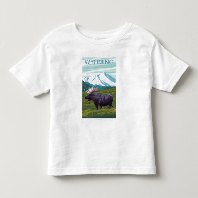 Camiseta Infantil Alces com MountainWyoming (Frente)