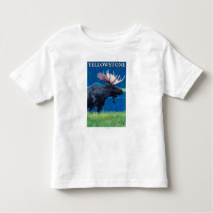Camiseta Infantil Alces na noite - parque nacional de Yellowstone