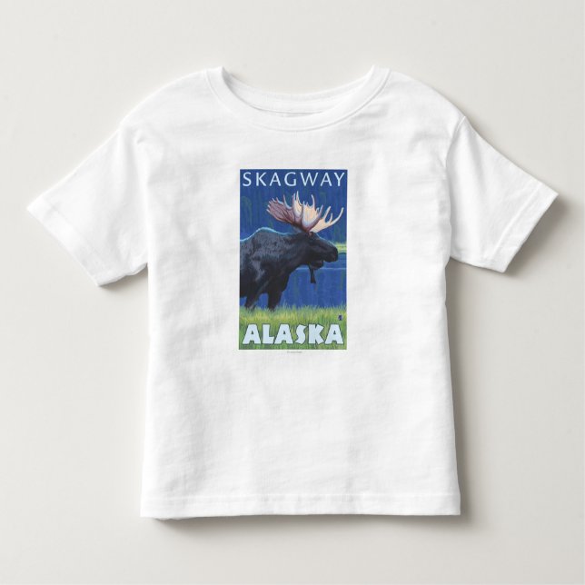 Camiseta Infantil Alces na noite - Skagway, Alaska (Frente)