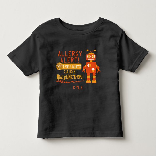 Camiseta Infantil Alergia à árvore Nut Alerta de laranja Robôs (Frente)